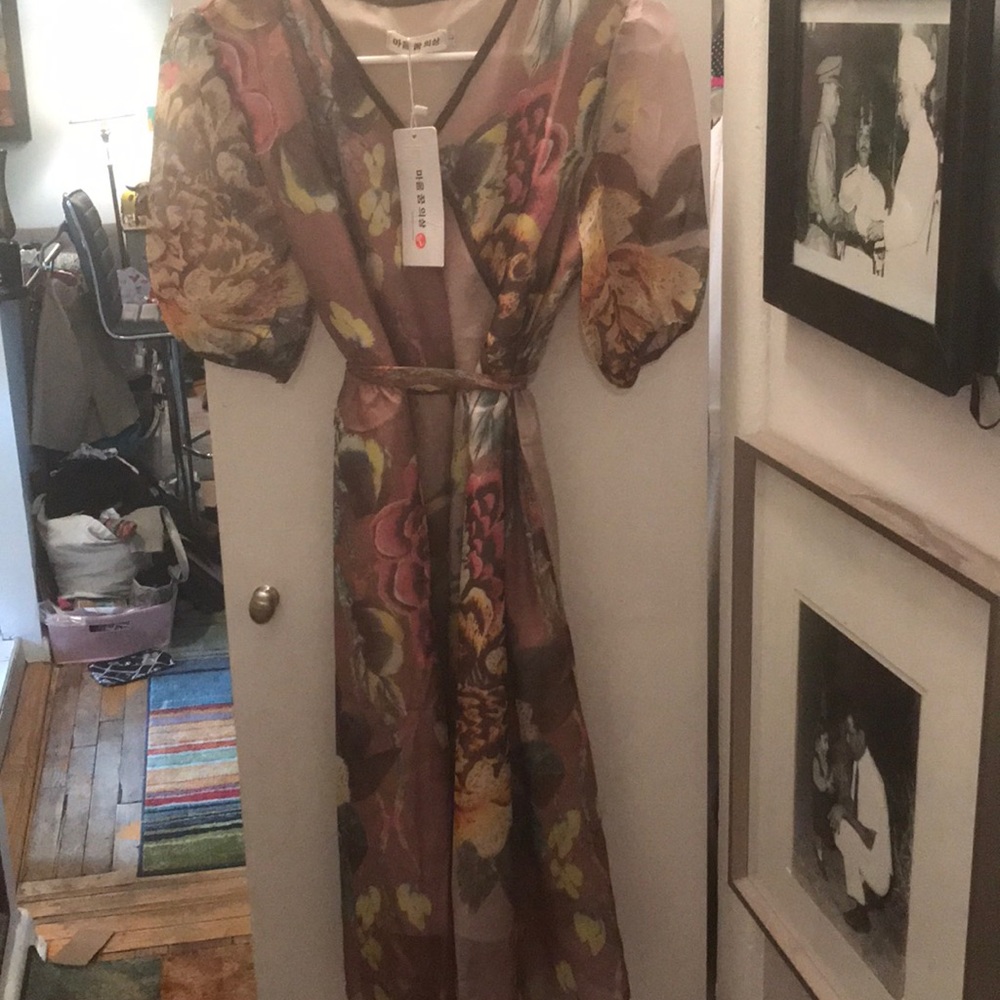Asian silky floral summer dress size L but small